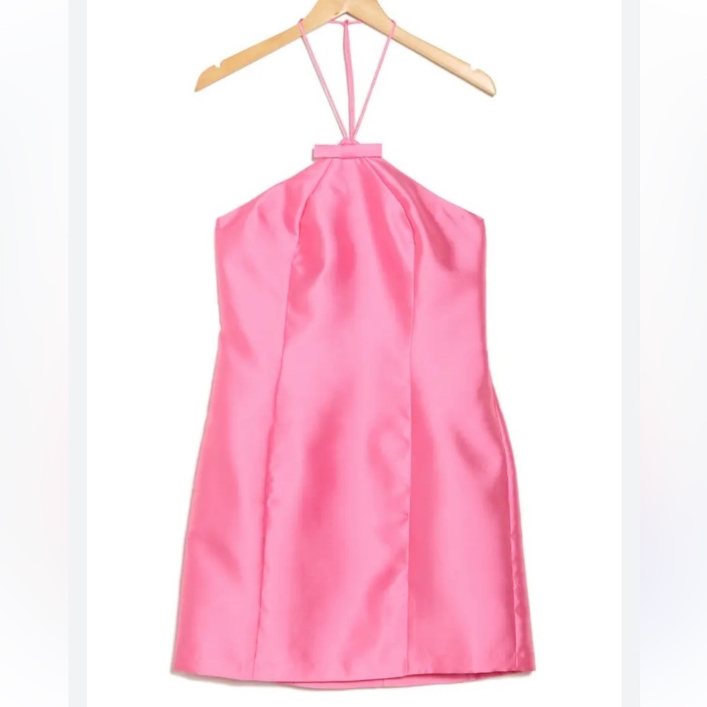 Hutch Skyla Pink Bow Satin Sheen Halter Neck Mini Dress Women's Plus Size 1X NWT